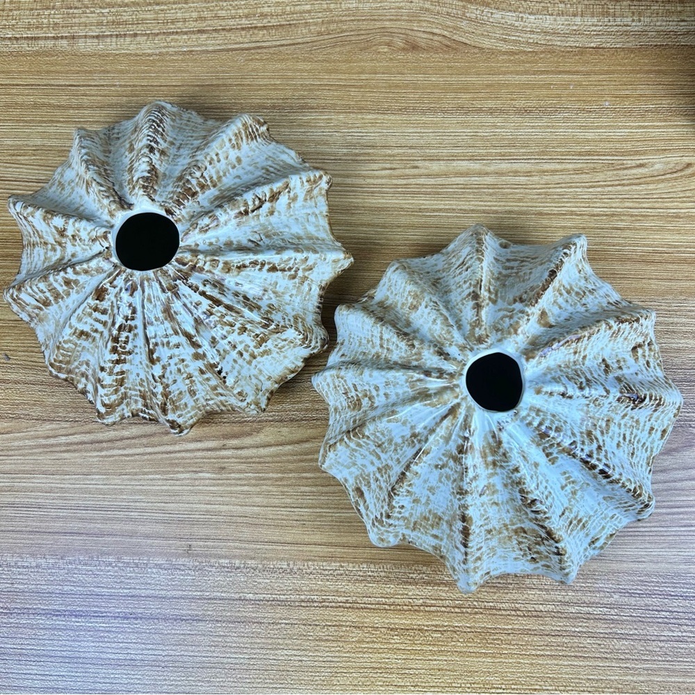 Ceramic‎ Coastal Vase Pair 9" Organic Sea-Inspired Sculptural Vases Set of 2 - Picture 7 of 17